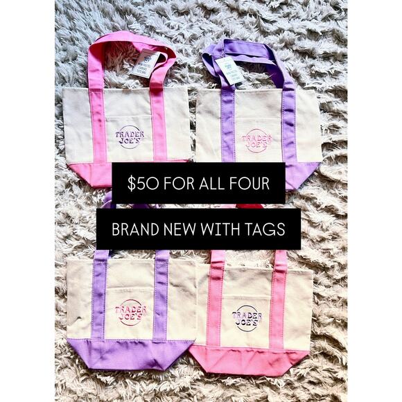 4 MINI TOTES TRADER JOES 2 PINK 2 PURPLE - Picture 1 of 1
